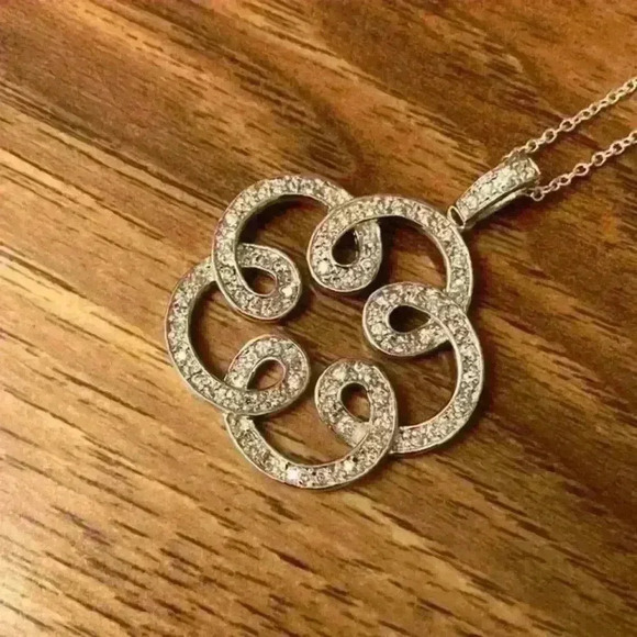 LD 925 Jewelry - Vintage LD 925 White-Stone Pave Flower Pendant and Necklace
